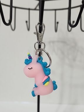 Pink Unicorn Keychain Bag Charm Zipper Pull with Teal Mane Colorful Unicorn New